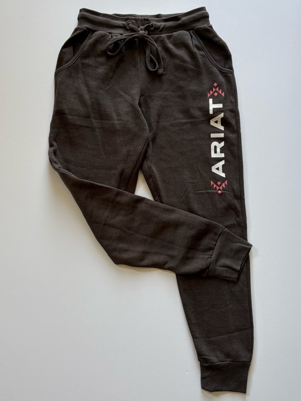 Ariat REAL Jogger Sweatpants Western Logo Fleece Womens Extra Small Brown